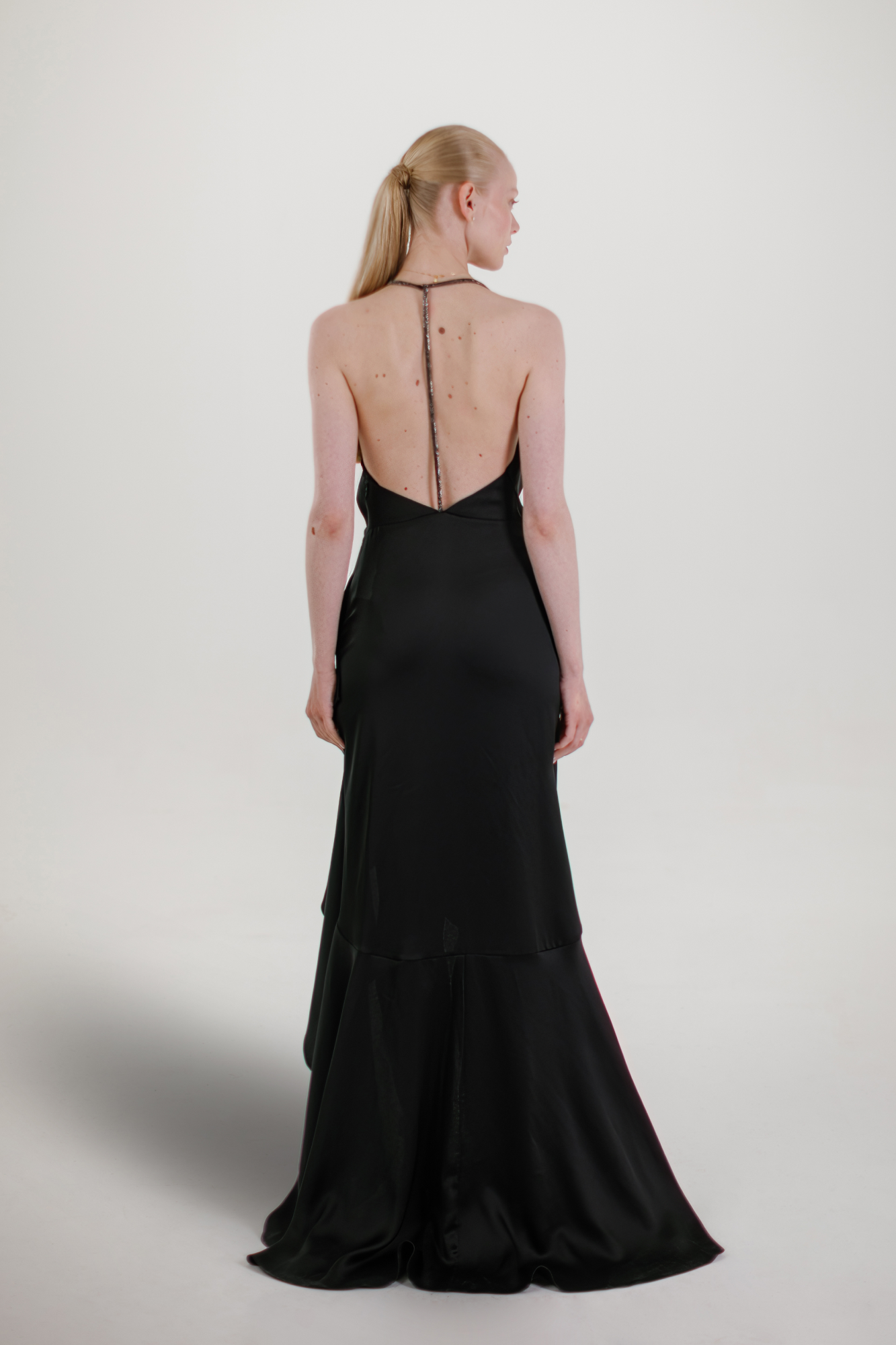 NEBESKI BACKLESS LONG EVENING DRESS - BLACK