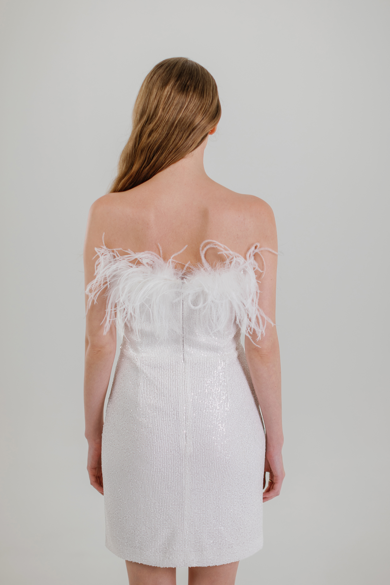 MASTOVITI SEQUINED & TASSEL SHOULDERLESS DRESS - WHITE