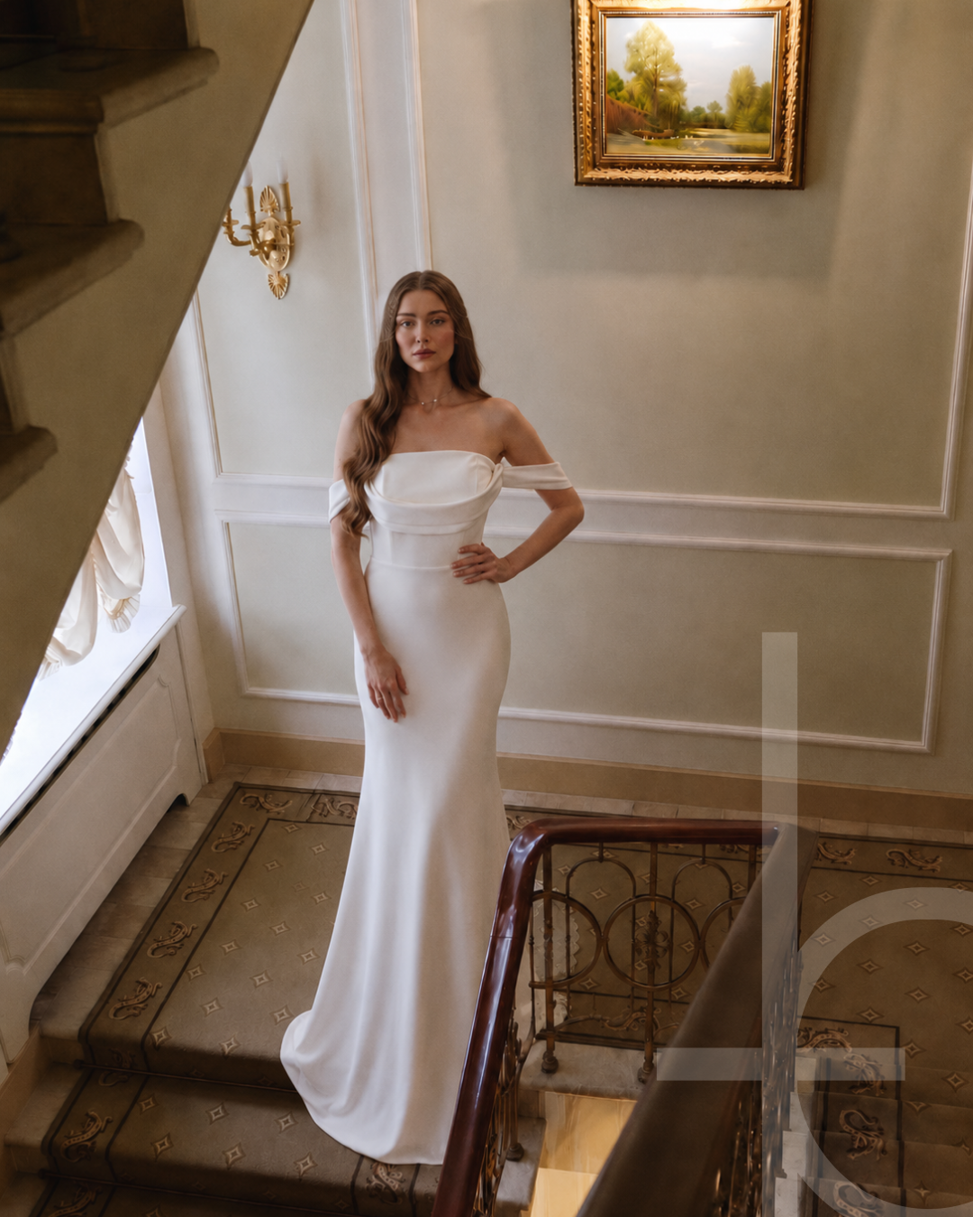 Harmonija - Long Shoulderless Evening Dress - White