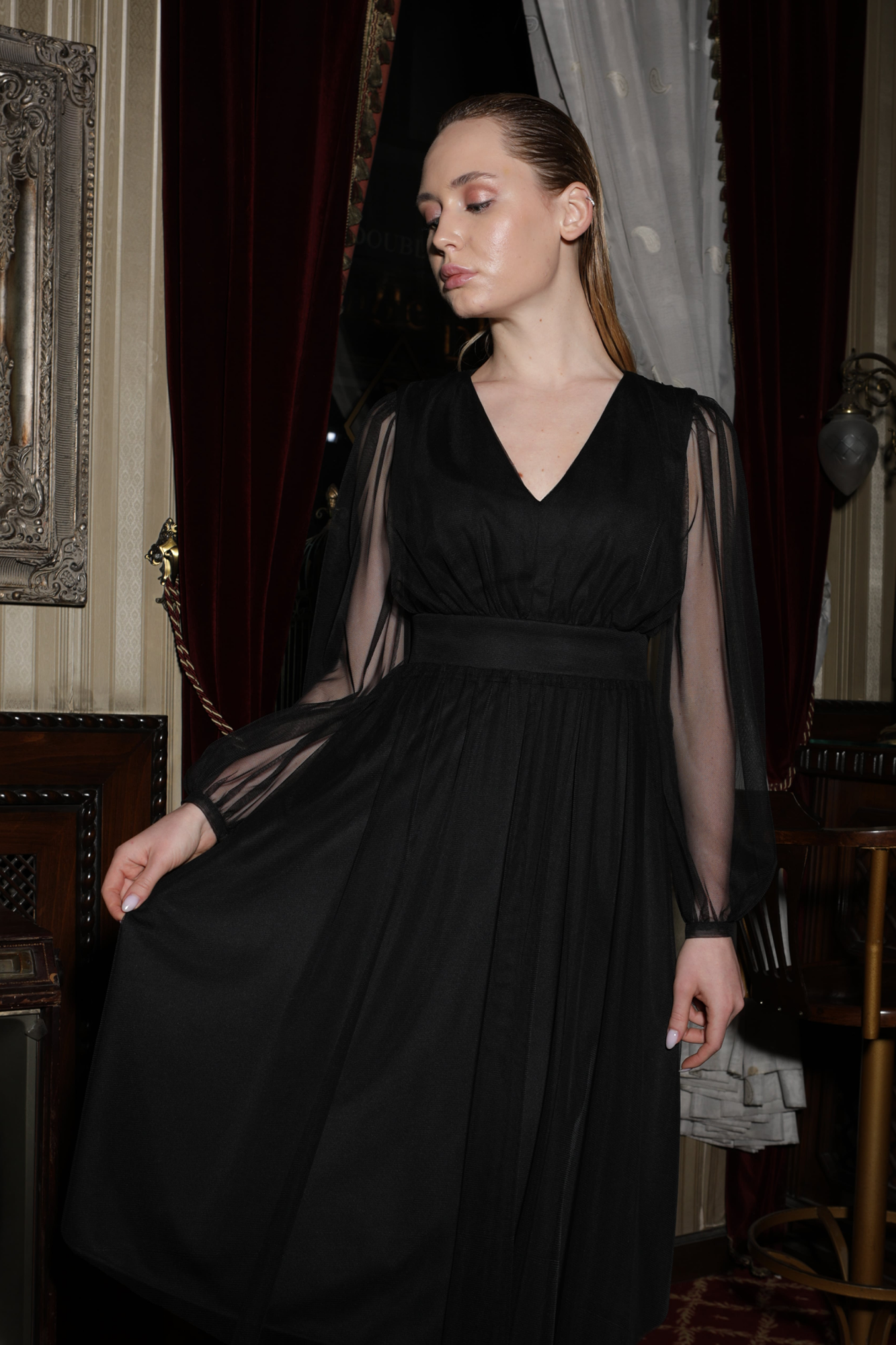 POEZJA FULLY TULLE MİDİ DRESS BLACK