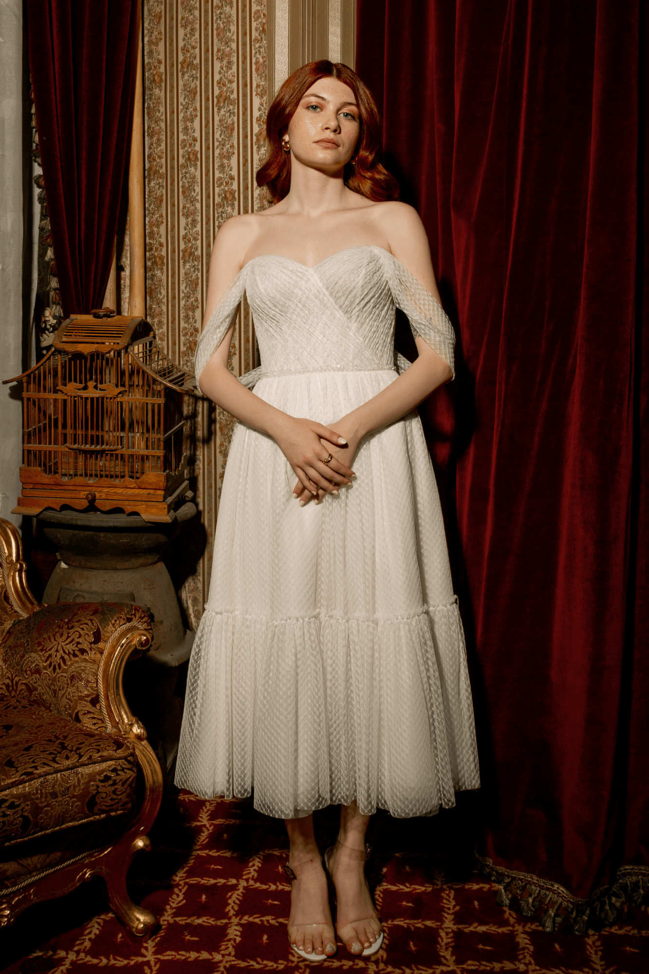 MOLIM SHOULDERLESS TULLE EVENING - PROMISE DRESS WHITE