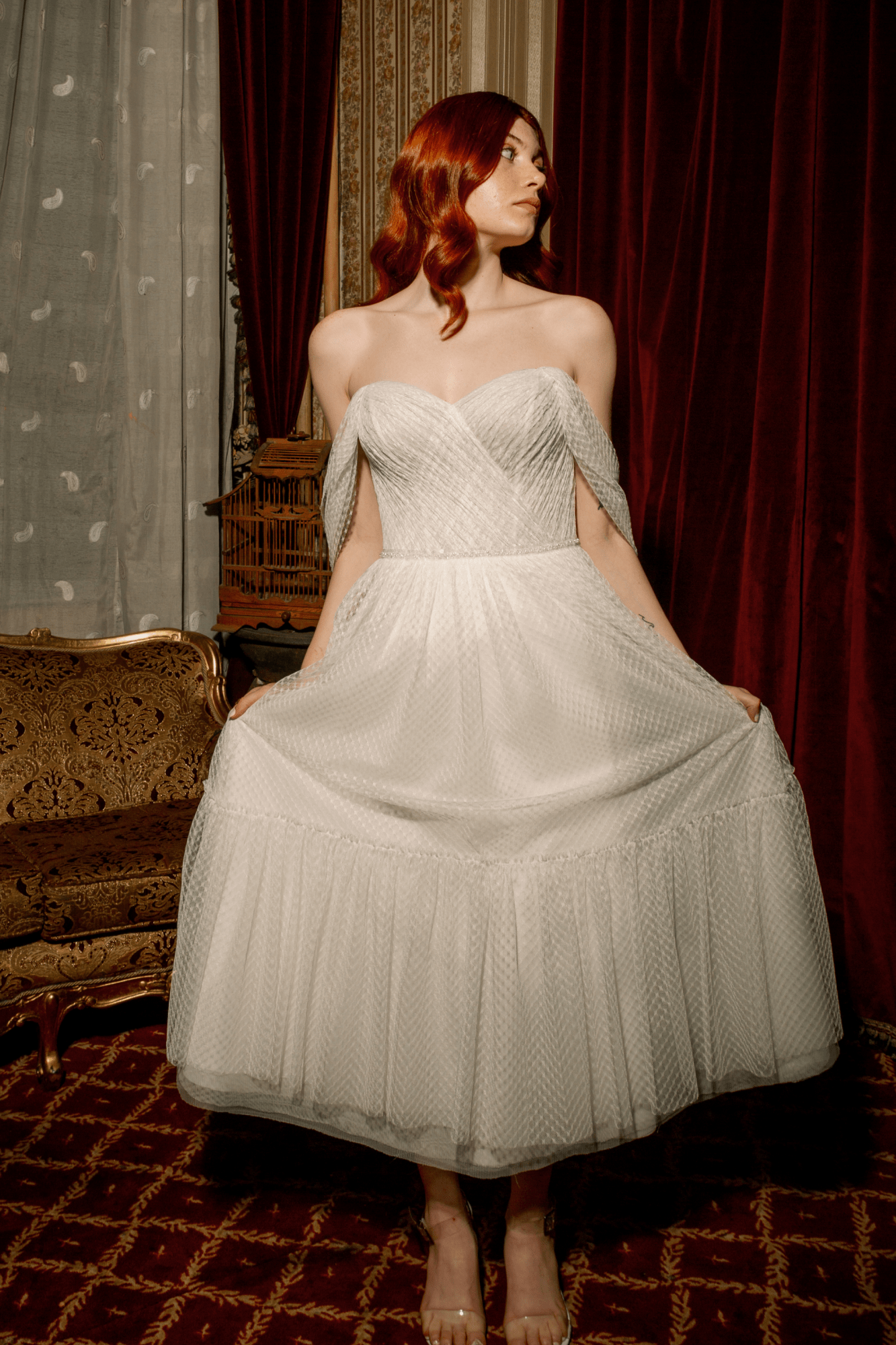MOLIM SHOULDERLESS TULLE EVENING - PROMISE DRESS WHITE