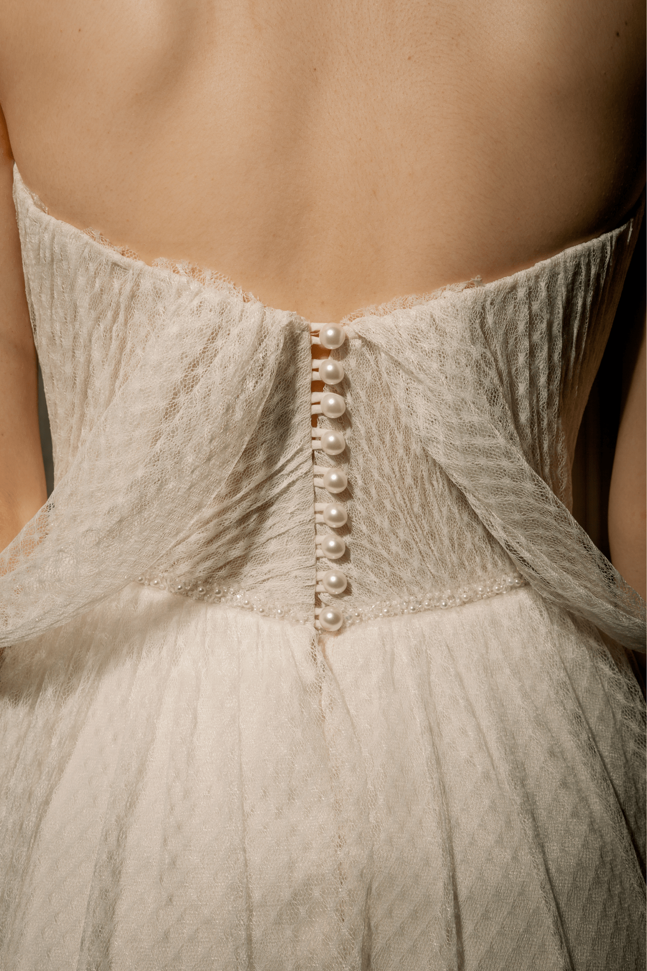 MOLIM SHOULDERLESS TULLE EVENING - PROMISE DRESS WHITE