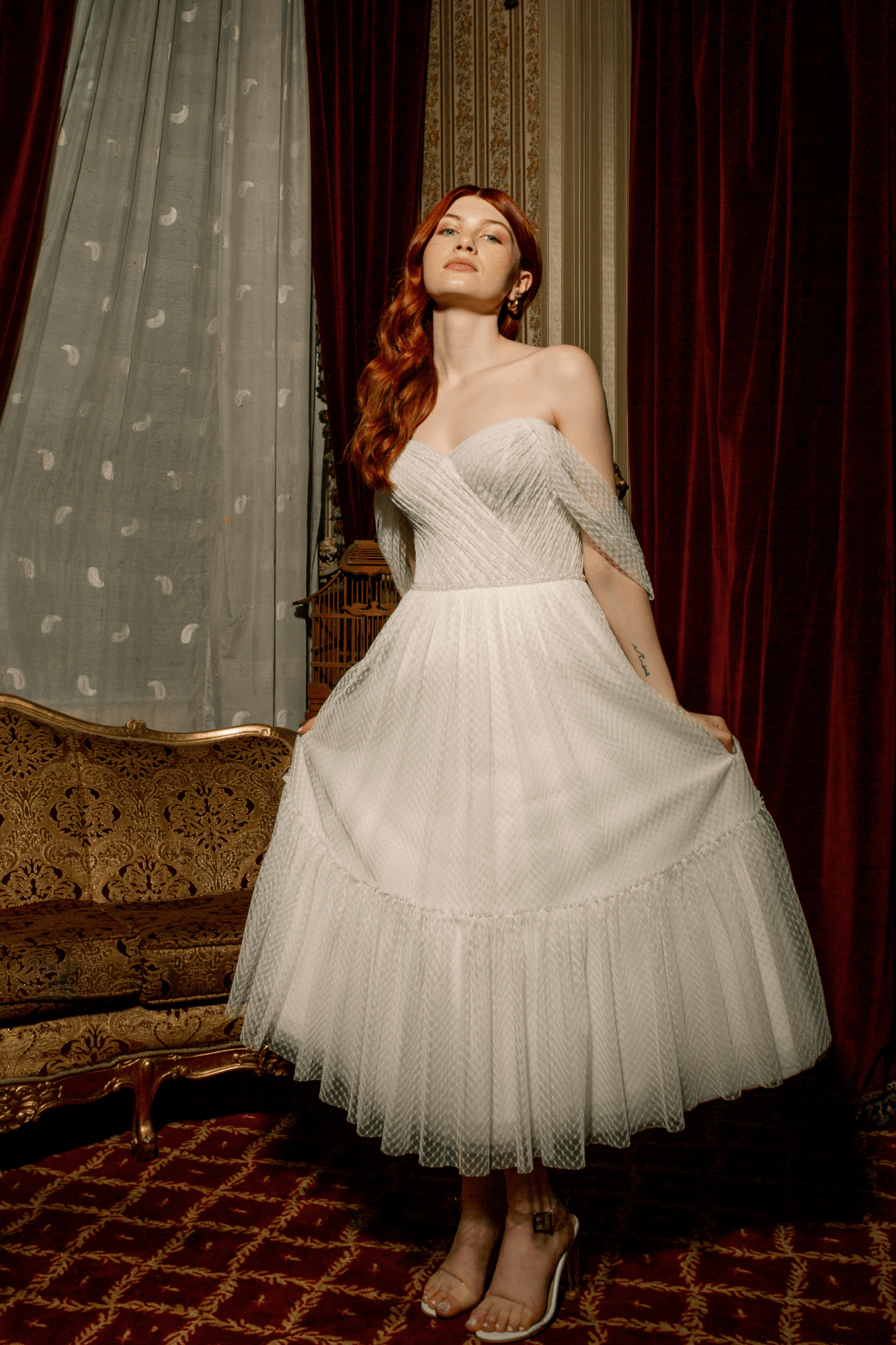 MOLIM SHOULDERLESS TULLE EVENING - PROMISE DRESS WHITE