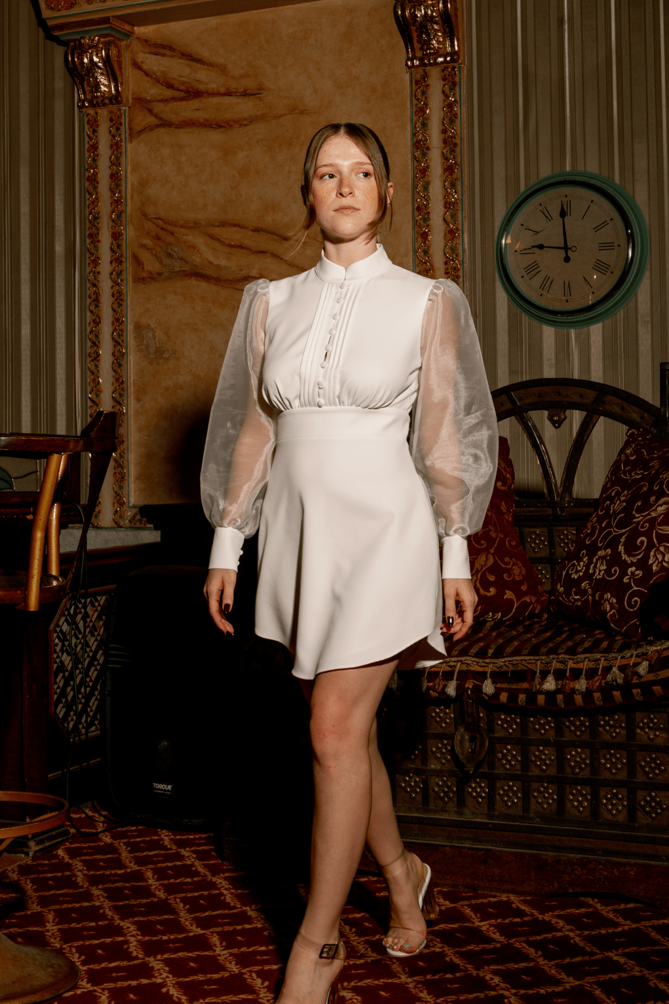 DUSA ORGANZA SLEVEE BUTTON-DOWN MINI DRESS