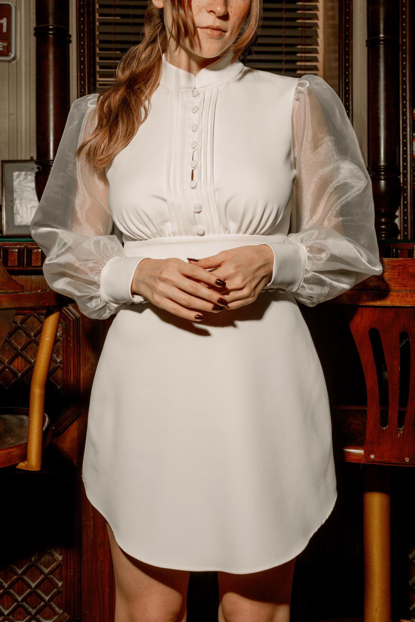 DUSA ORGANZA SLEVEE BUTTON-DOWN MINI DRESS - WHITE
