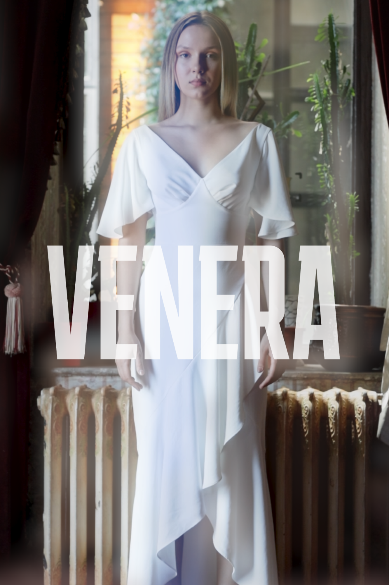 VENERA AEROBİN CREPE EVENING DREESS WHITE