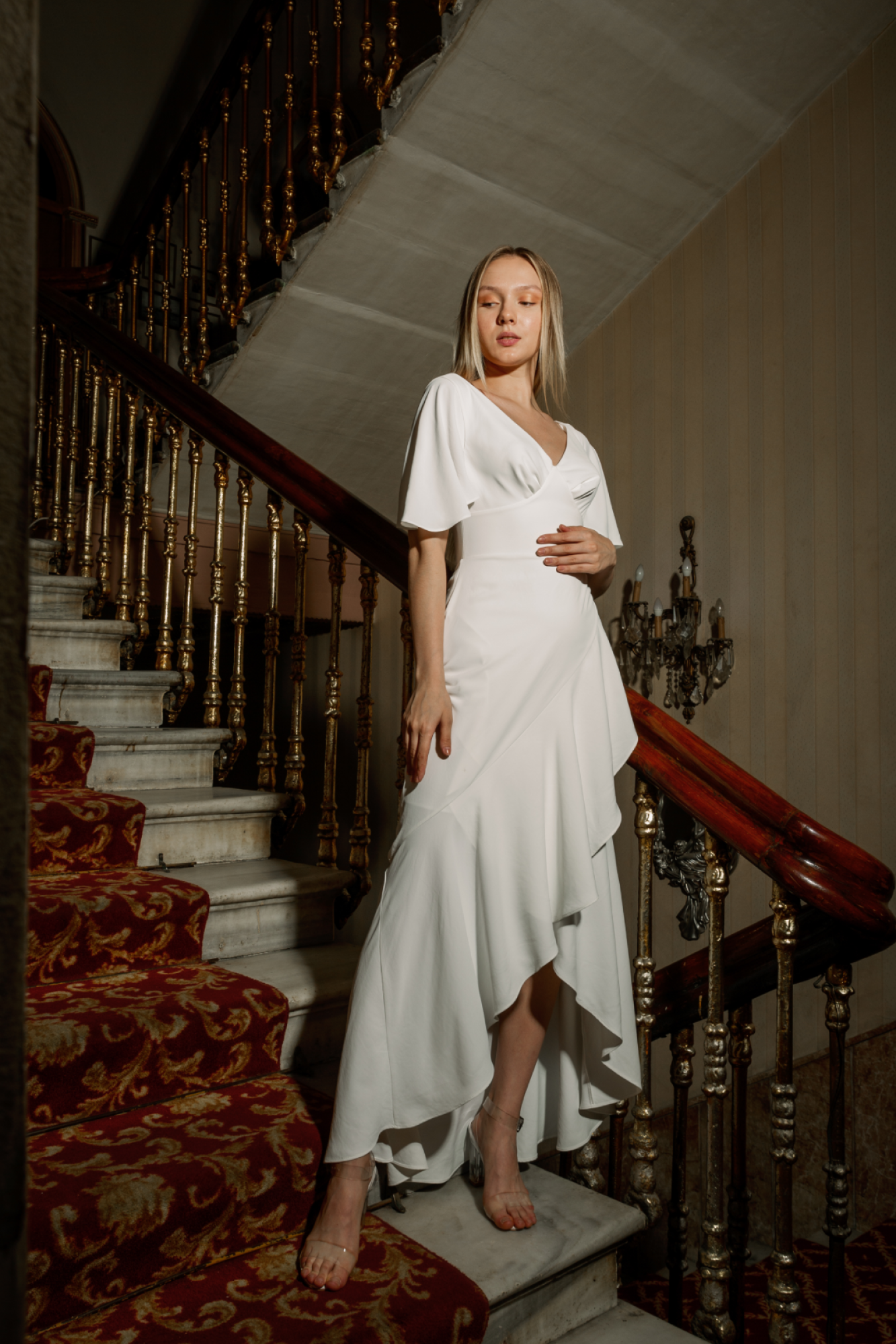VENERA AEROBİN CREPE EVENING DREESS WHITE