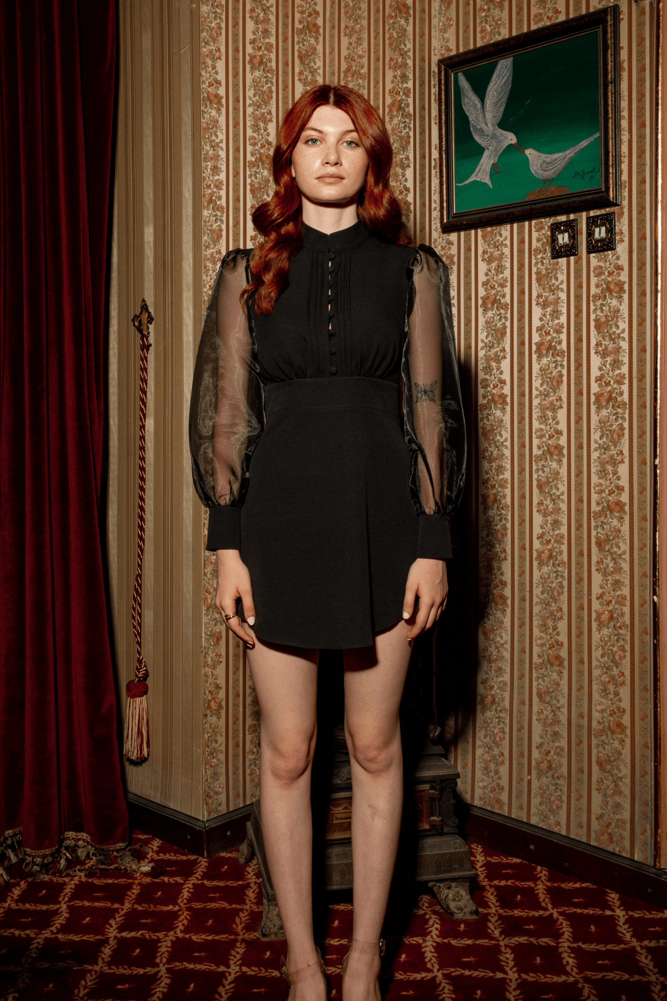 DUSA ORGANZA SLEVEE BUTTON-DOWN MINI DRESS