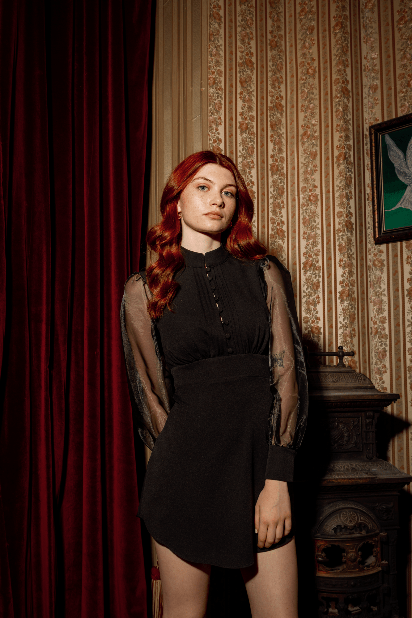 DUSA ORGANZA SLEVEE BUTTON-DOWN MINI DRESS - BLACK