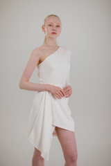 SANJIVA ASYMMETRICAL COLLAR MINI DRESS - WHITE