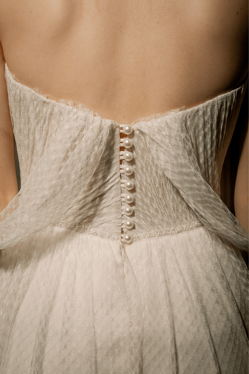 MOLIM SHOULDERLESS TULLE EVENING - PROMISE DRESS  WHITE